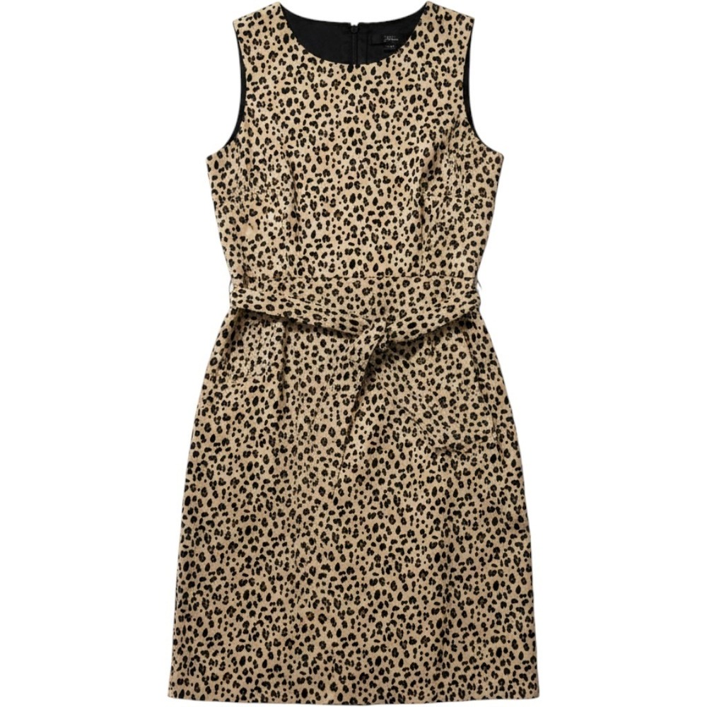 NWT J. Crew Womens Brown Black Leopard Print Belted Lined Sheath Dress Size 2